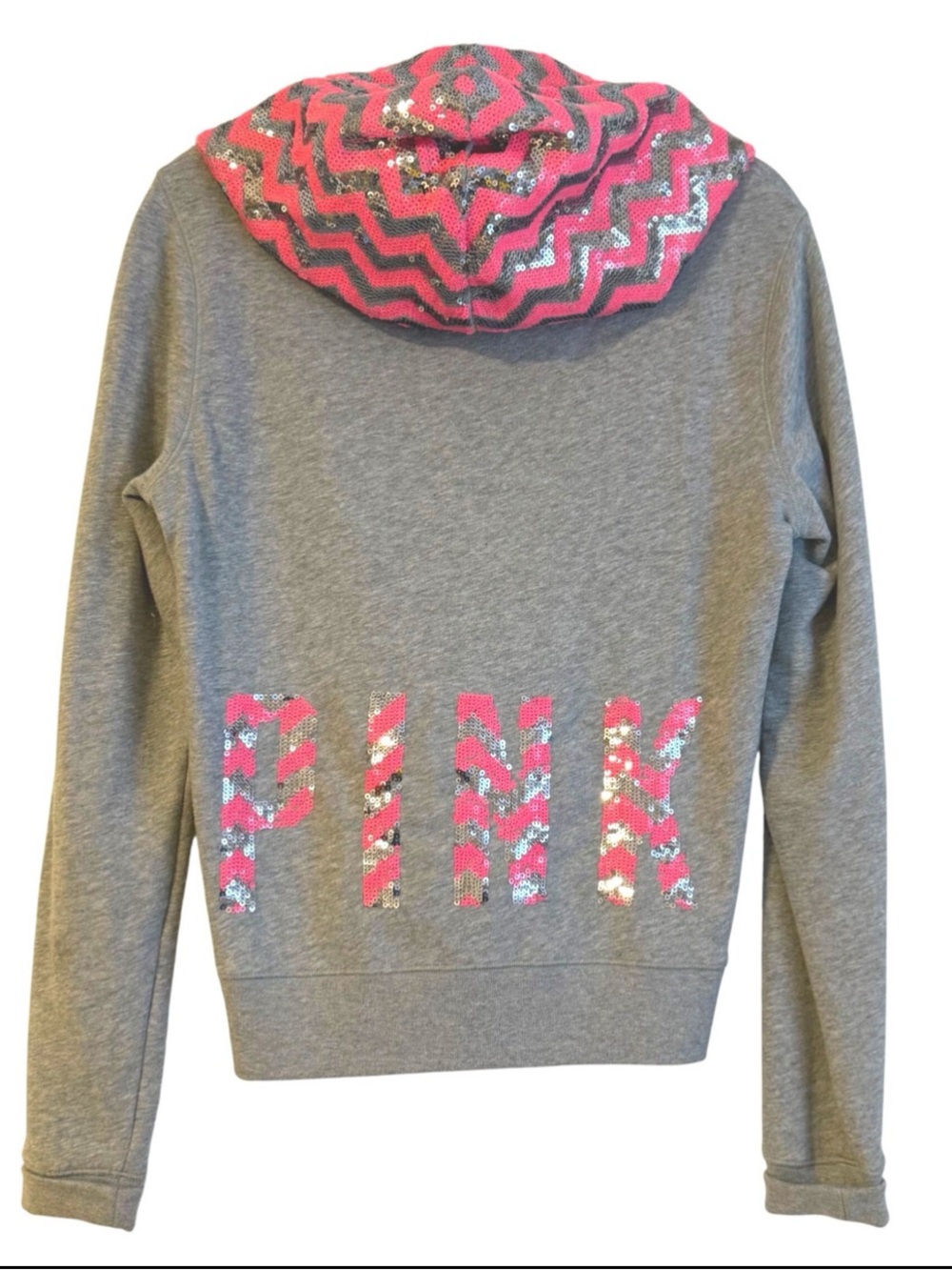 PINK Victoria’s Secret S Y2K Vintage ZipUp Pink Silver Sequin Zip Up Gray Hoodie